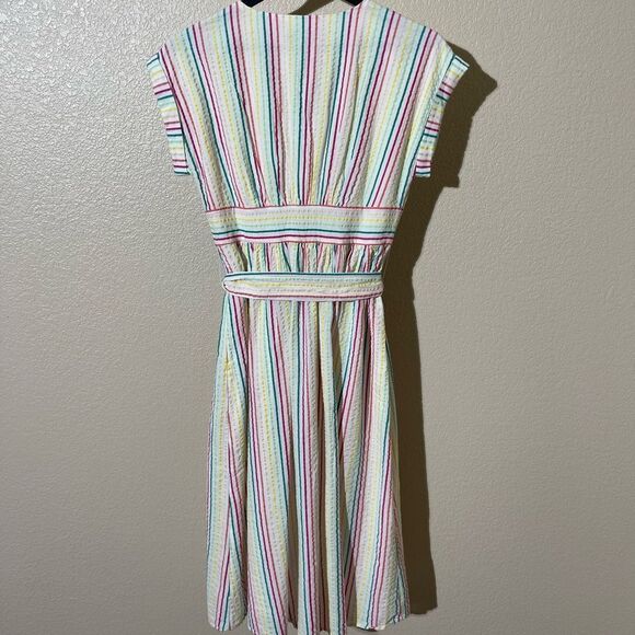 LOFT Pink and Blue Buttoned Tie Front Midi Dress - Picture 2 of 7
